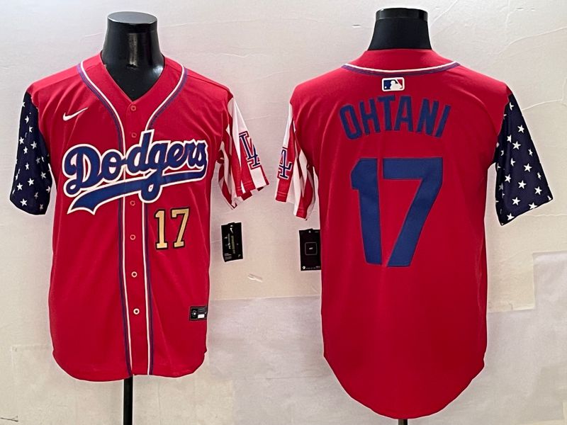 Men Los Angeles Dodgers #17 Ohtani Red a generation of national flags Joint name 2025 Nike MLB Jersey style 14->los angeles dodgers->MLB Jersey